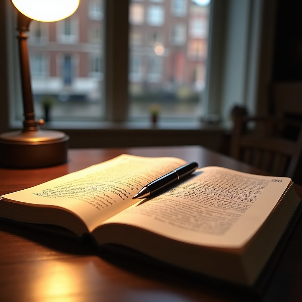 Dutch language learning materials and canal scenery