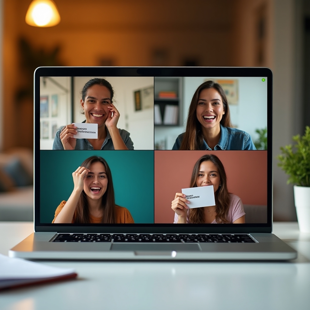 Small group video call practising Spanish conversation with visible enthusiasm